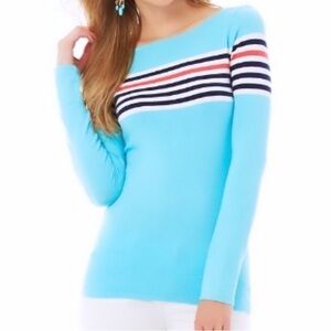 Lilly Pulitzer Maria Boatneck turquoise striped pullover women’s sweater